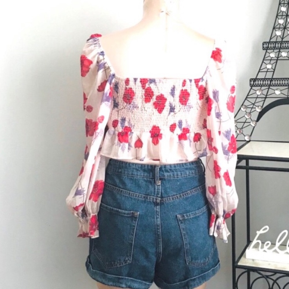 Revolve Front Tie Ruffle Cropped Blouse - Picture 4 of 6